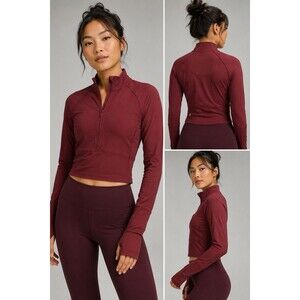 Lululemon Its Rulu Long Sleeve Savannah Burgundy Half Zip Crop Top Size 4